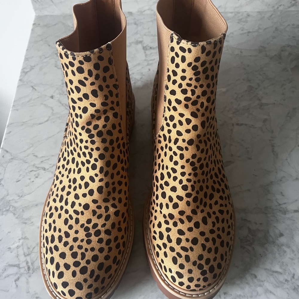 Dolce Vita Tan and Black Spotted Ankle Boots
